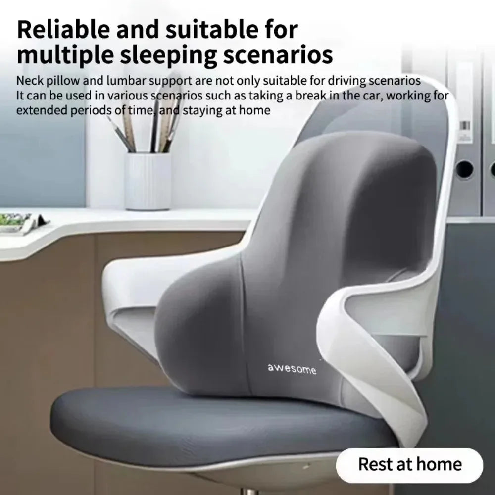 Car Office Lumbar Cushion Headrest Memory Foam Pain Relief Protection Lumbar Back Cushion Multi Functional Cars Travel Supplies